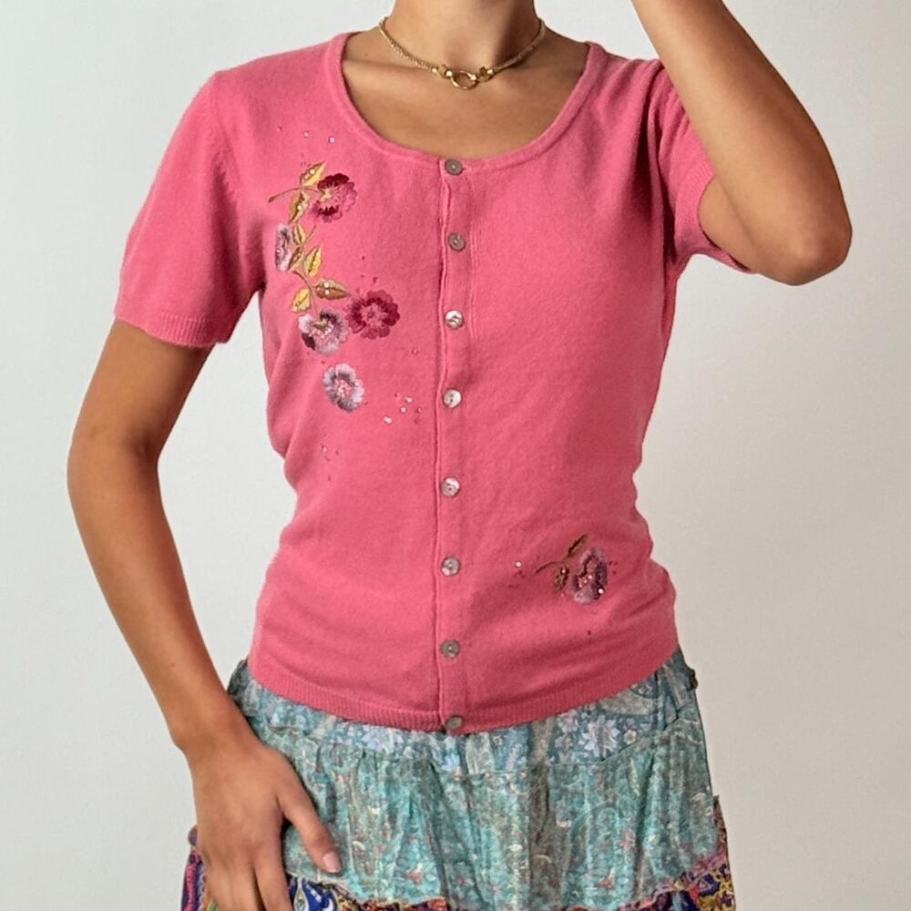 Pink Embroidered Cardigan L